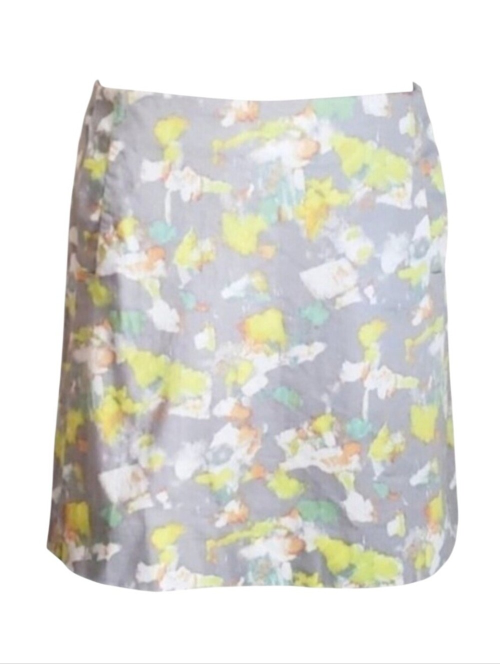 J Crew Gray & Yellow Brushstroke Cotton Mini Skirt with Pockets- Size 0 XS